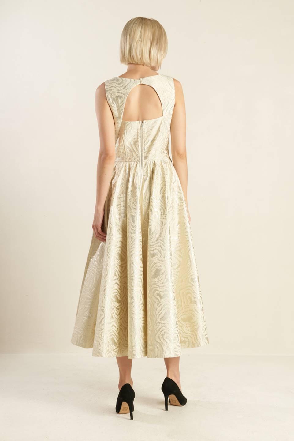 CHECK YOURSELF CHAMPAGNE WOVEN MIDI DRESS Flying Tomato