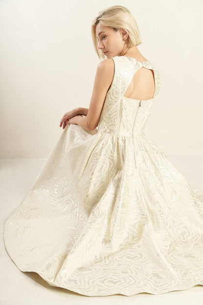 CHECK YOURSELF CHAMPAGNE WOVEN MIDI DRESS Flying Tomato