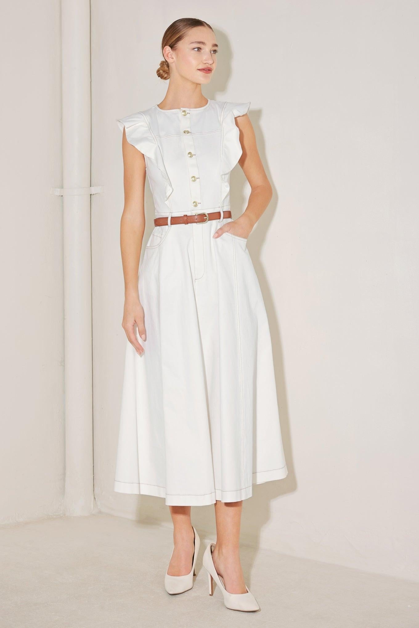 SOFT POWER STORY WOVEN MIDI DRESS Flying Tomato