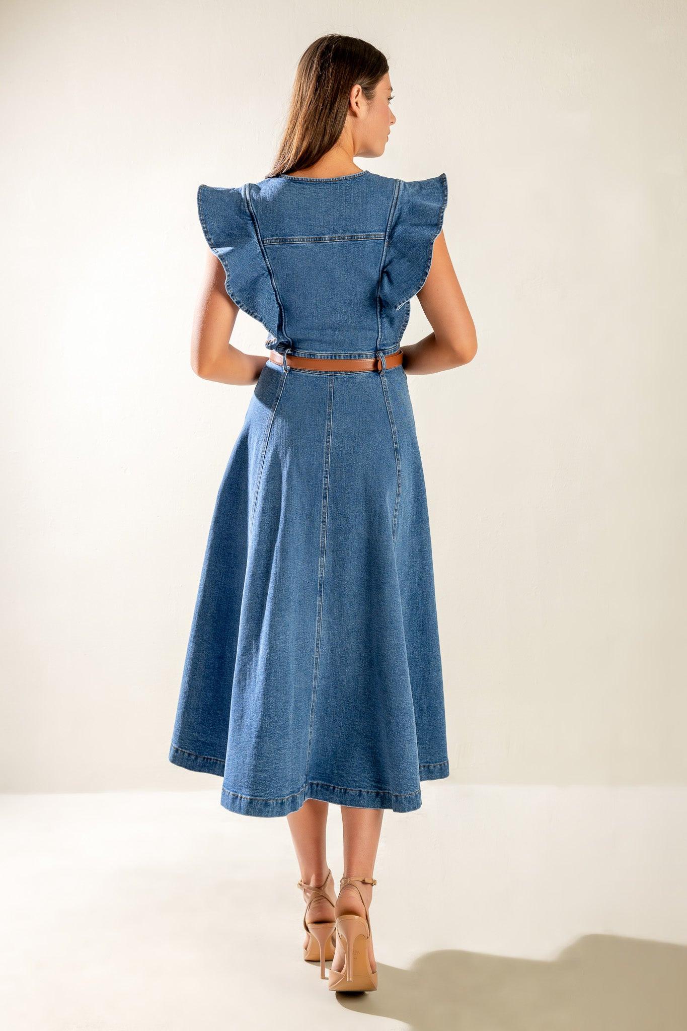 CLASSIC WITH A TWIST DENIM MIDI DRESS Flying Tomato