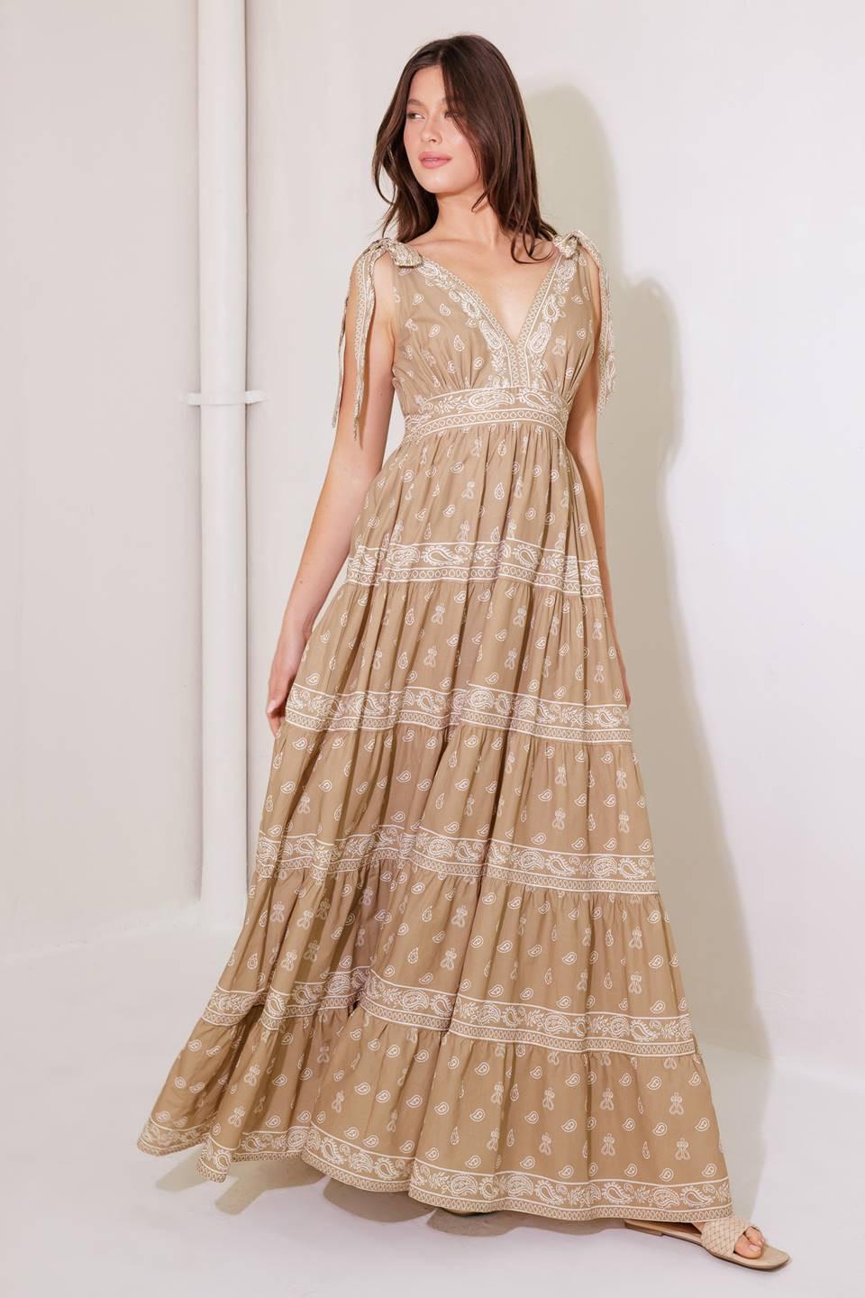 CUDDLY ATTITUDE TAUPE WOVEN MAXI DRESS Flying Tomato