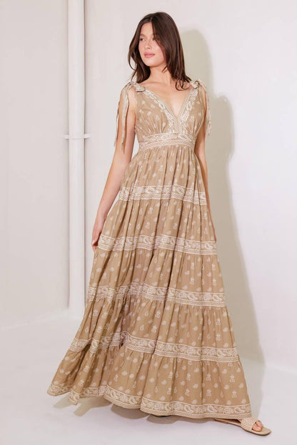 CUDDLY ATTITUDE TAUPE WOVEN MAXI DRESS Flying Tomato