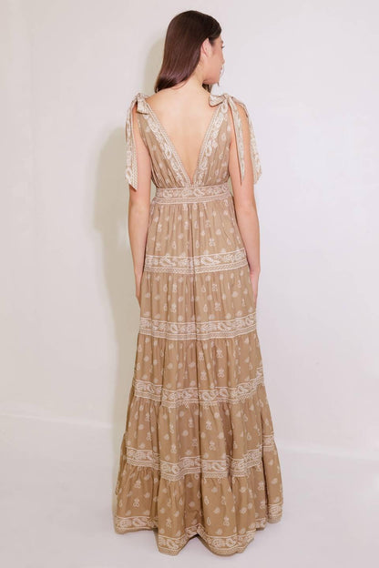 CUDDLY ATTITUDE TAUPE WOVEN MAXI DRESS Flying Tomato