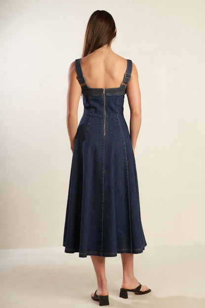 TERRIFIC TIMING DENIM MIDI DRESS Flying Tomato