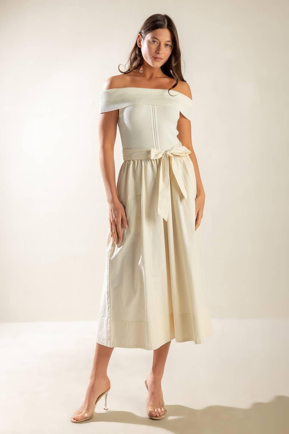 SOCIAL SEASON  OFF SHOULDER MIDI DRESS Flying Tomato
