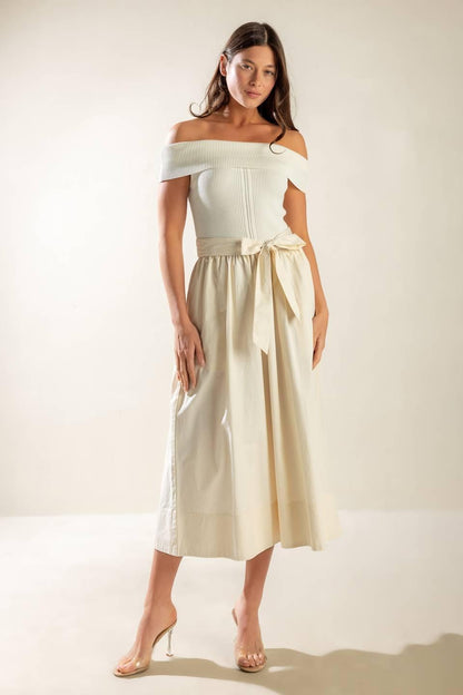 SOCIAL SEASON  OFF SHOULDER MIDI DRESS Flying Tomato