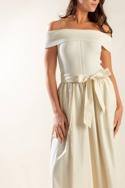 SOCIAL SEASON  OFF SHOULDER MIDI DRESS Flying Tomato