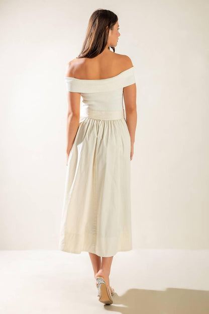 SOCIAL SEASON  OFF SHOULDER MIDI DRESS Flying Tomato
