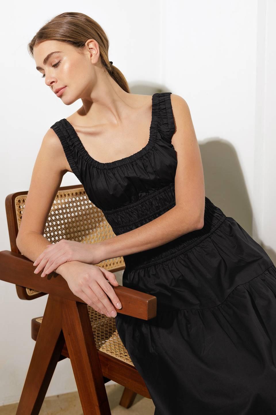 LOVELIEST LOOKS BLACK WOVEN MIDI DRESS Flying Tomato