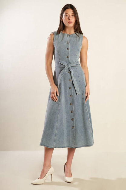 NAUTICAL & NICE DENIM MIDI DRESS Flying Tomato