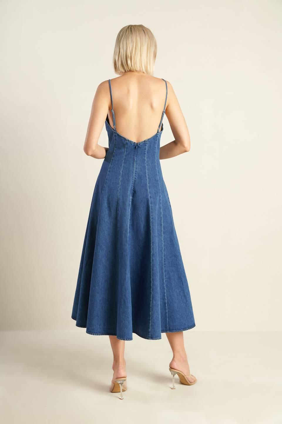 ROSEWOOD ROMANCE DENIM MIDI DRESS Flying Tomato