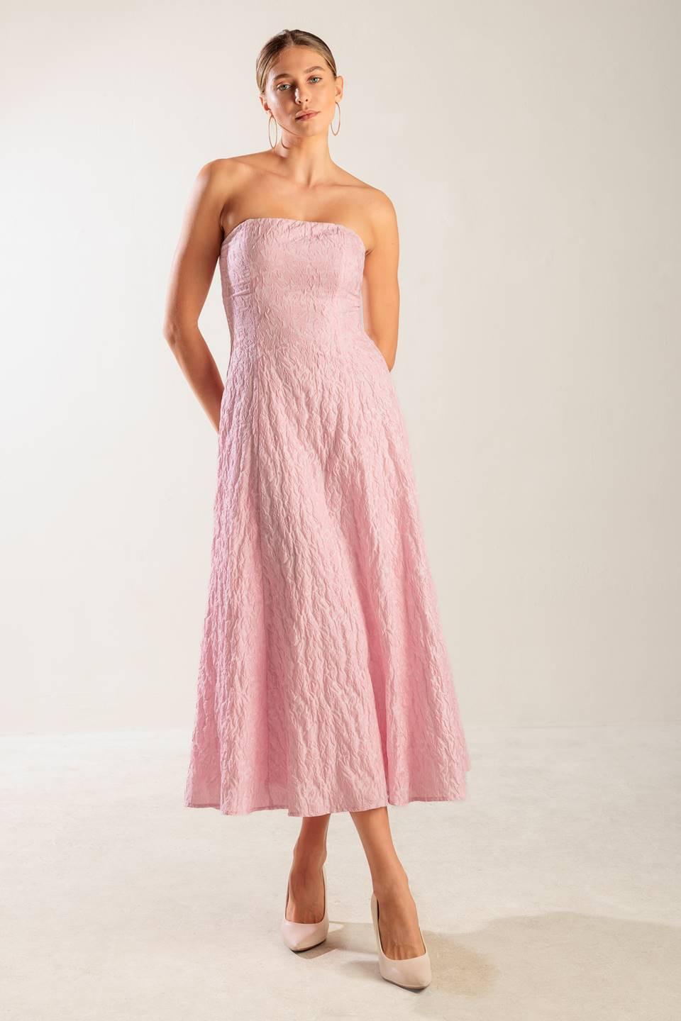 ROLL WITH IT PINK WOVEN MIDI DRESS Flying Tomato