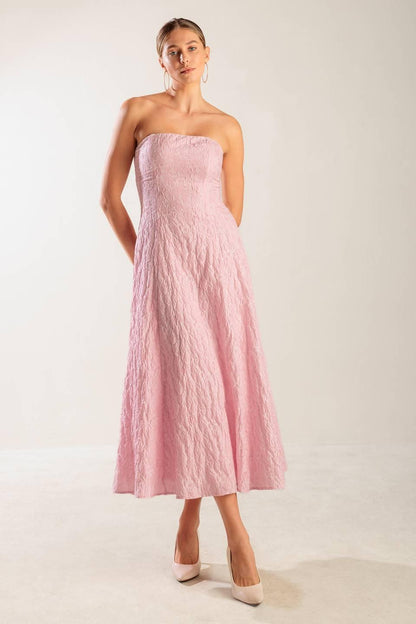 ROLL WITH IT PINK WOVEN MIDI DRESS Flying Tomato