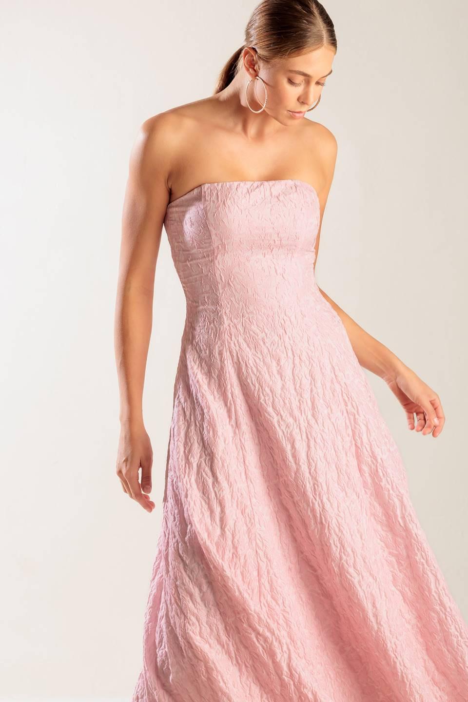ROLL WITH IT PINK WOVEN MIDI DRESS Flying Tomato