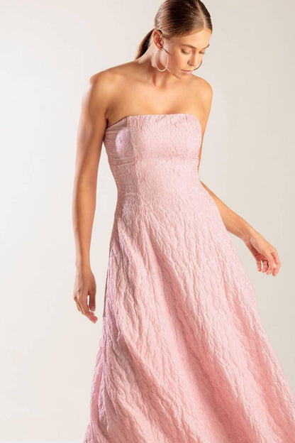 ROLL WITH IT PINK WOVEN MIDI DRESS Flying Tomato