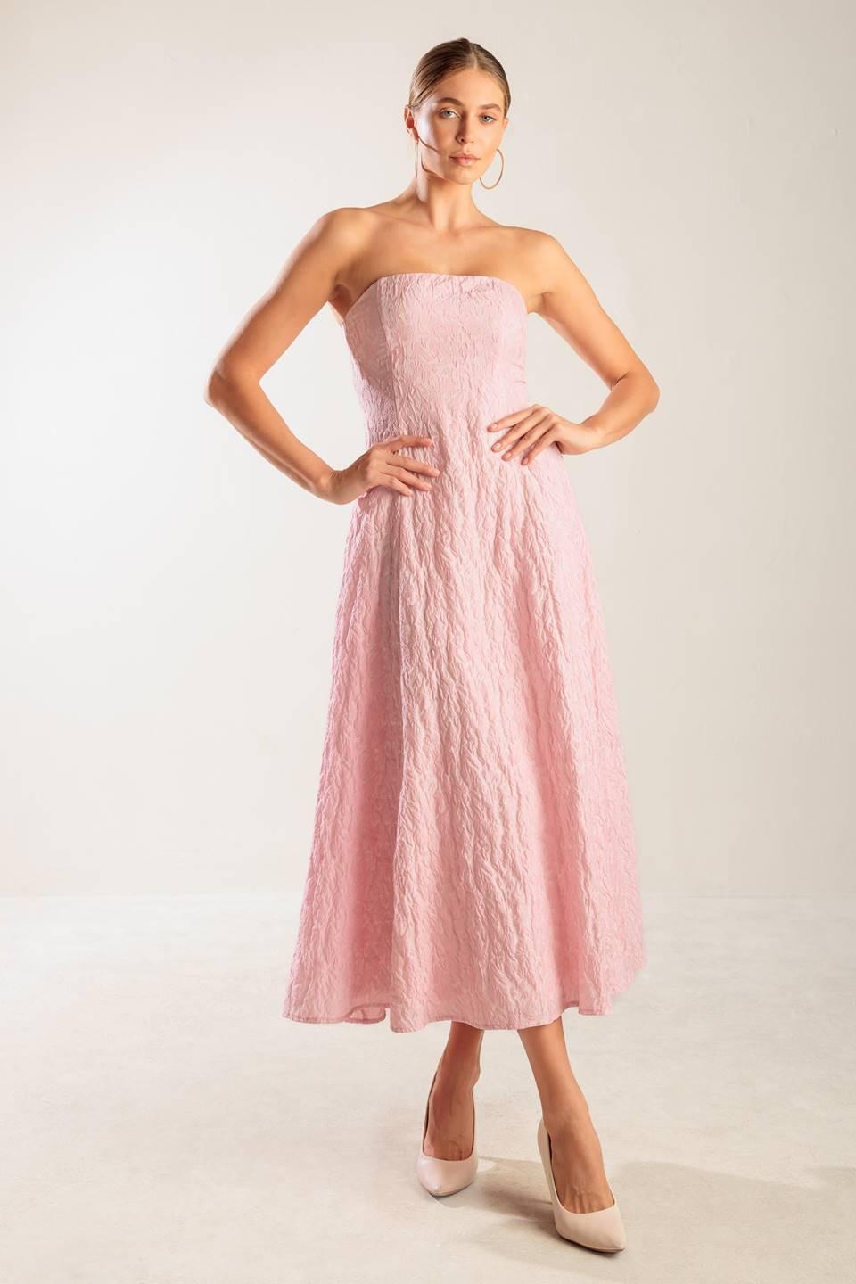 ROLL WITH IT PINK WOVEN MIDI DRESS Flying Tomato
