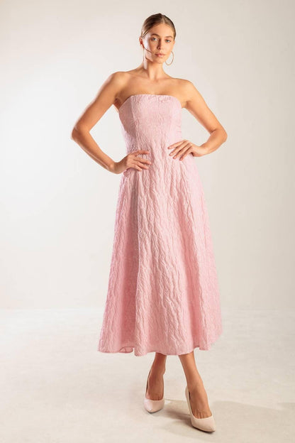 ROLL WITH IT PINK WOVEN MIDI DRESS Flying Tomato