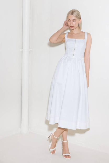 CATCH THE SUN IN WHITE  WOVEN MIDI DRESS Flying Tomato
