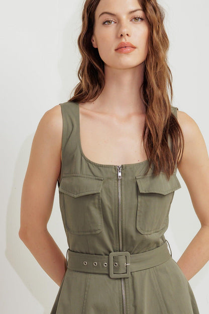 OLIVE GROVE WOVEN MIDI DRESS Flying Tomato