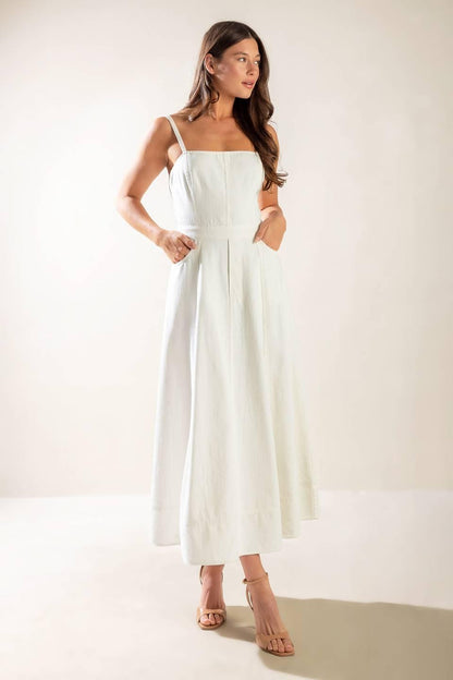 LET'S GO FOR A WALK WOVEN MIDI DRESS Flying Tomato
