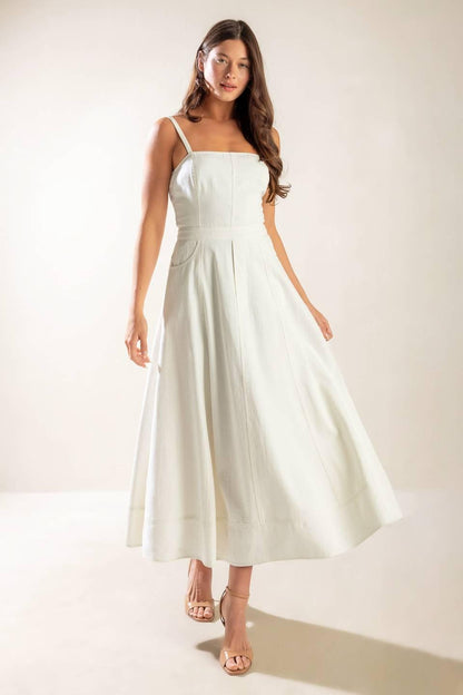 LET'S GO FOR A WALK WOVEN MIDI DRESS Flying Tomato