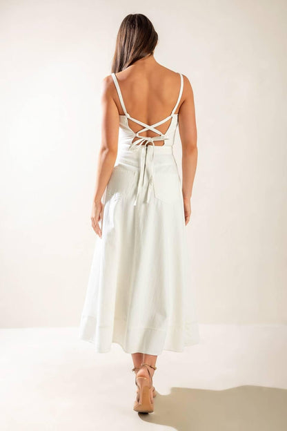 LET'S GO FOR A WALK WOVEN MIDI DRESS Flying Tomato