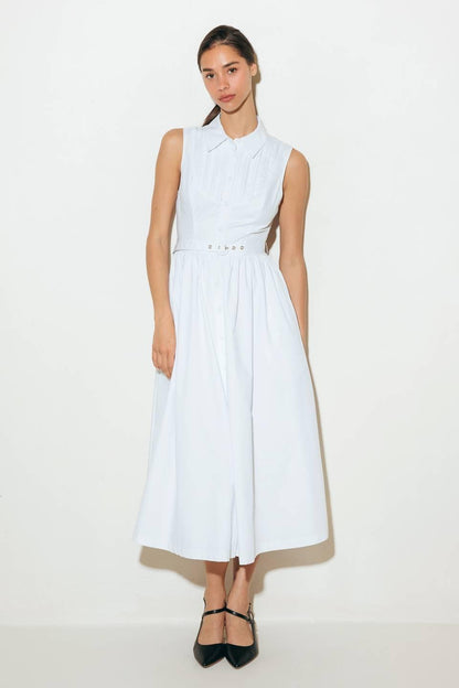 NUE EASE WHITE WOVEN MDI DRESS Flying Tomato