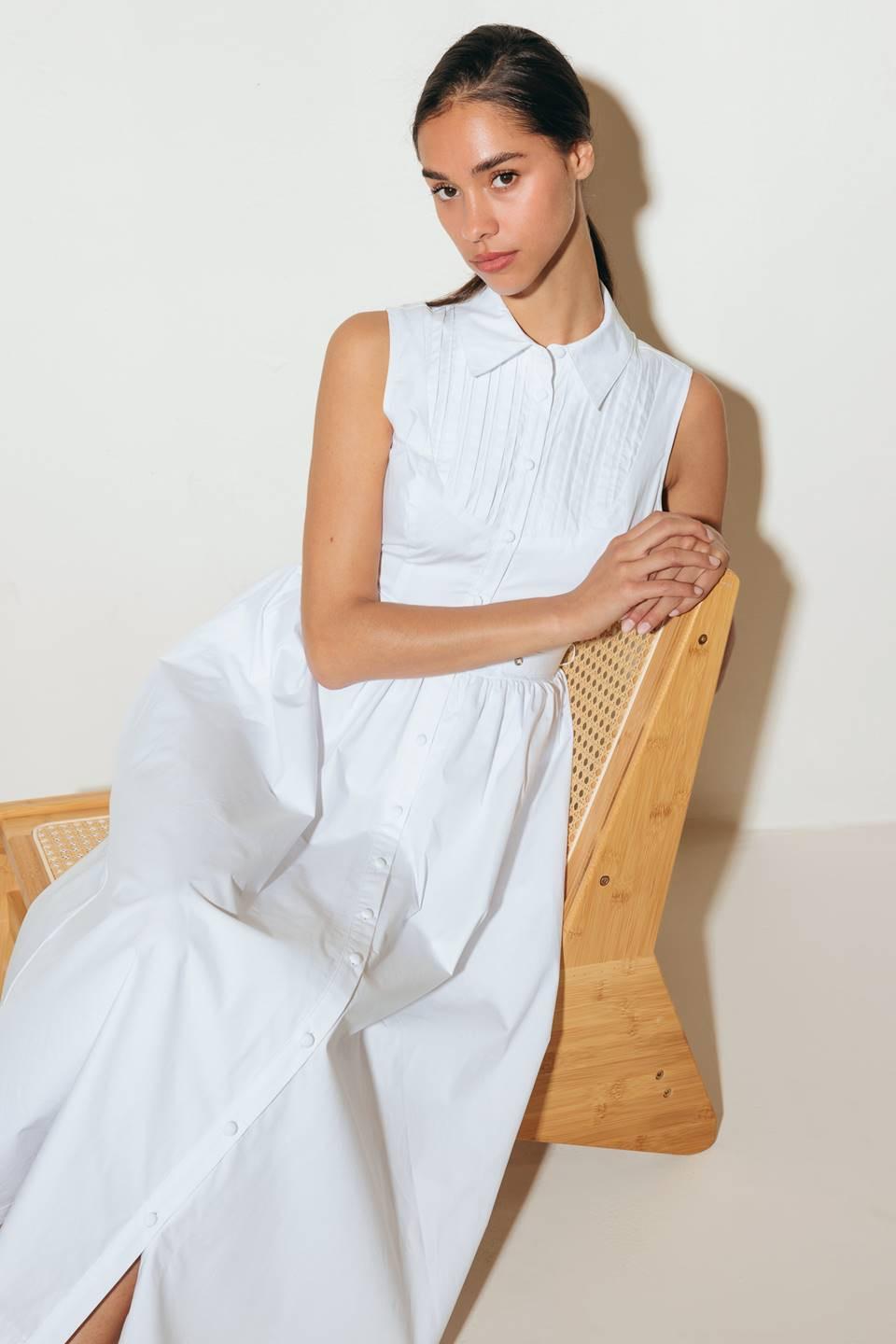 NUE EASE WHITE WOVEN MDI DRESS Flying Tomato