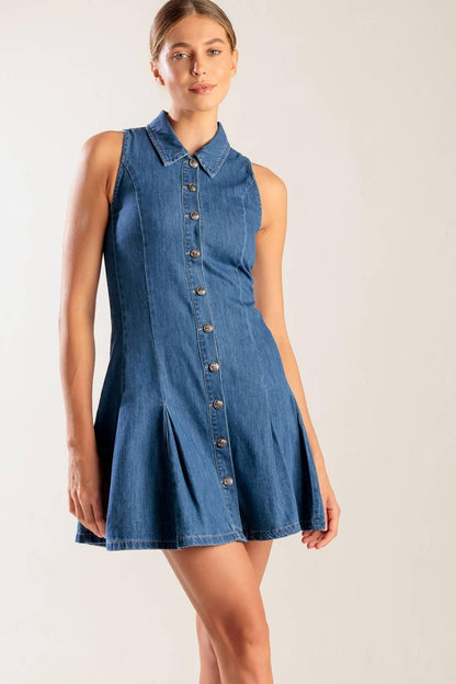 WHERE I WANT TO BE DENIM MINI DRESS Flying Tomato