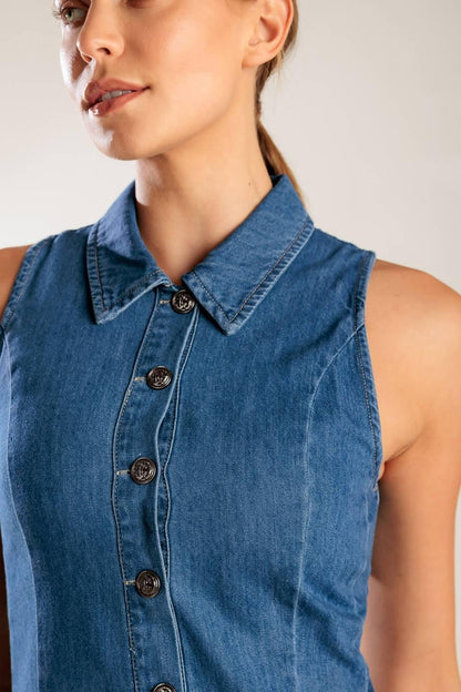 WHERE I WANT TO BE DENIM MINI DRESS Flying Tomato