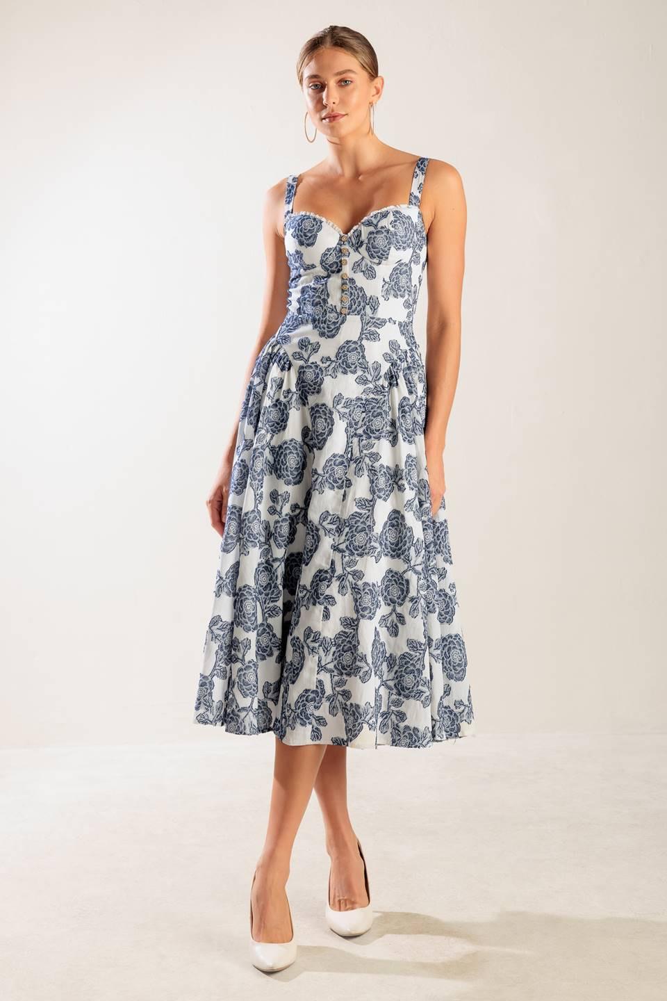 EXPLORING NEW INTERESTS WOVEN MIDI DRESS Flying Tomato