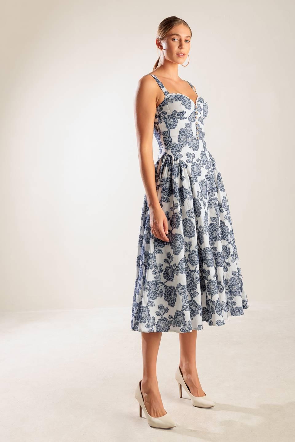EXPLORING NEW INTERESTS WOVEN MIDI DRESS Flying Tomato