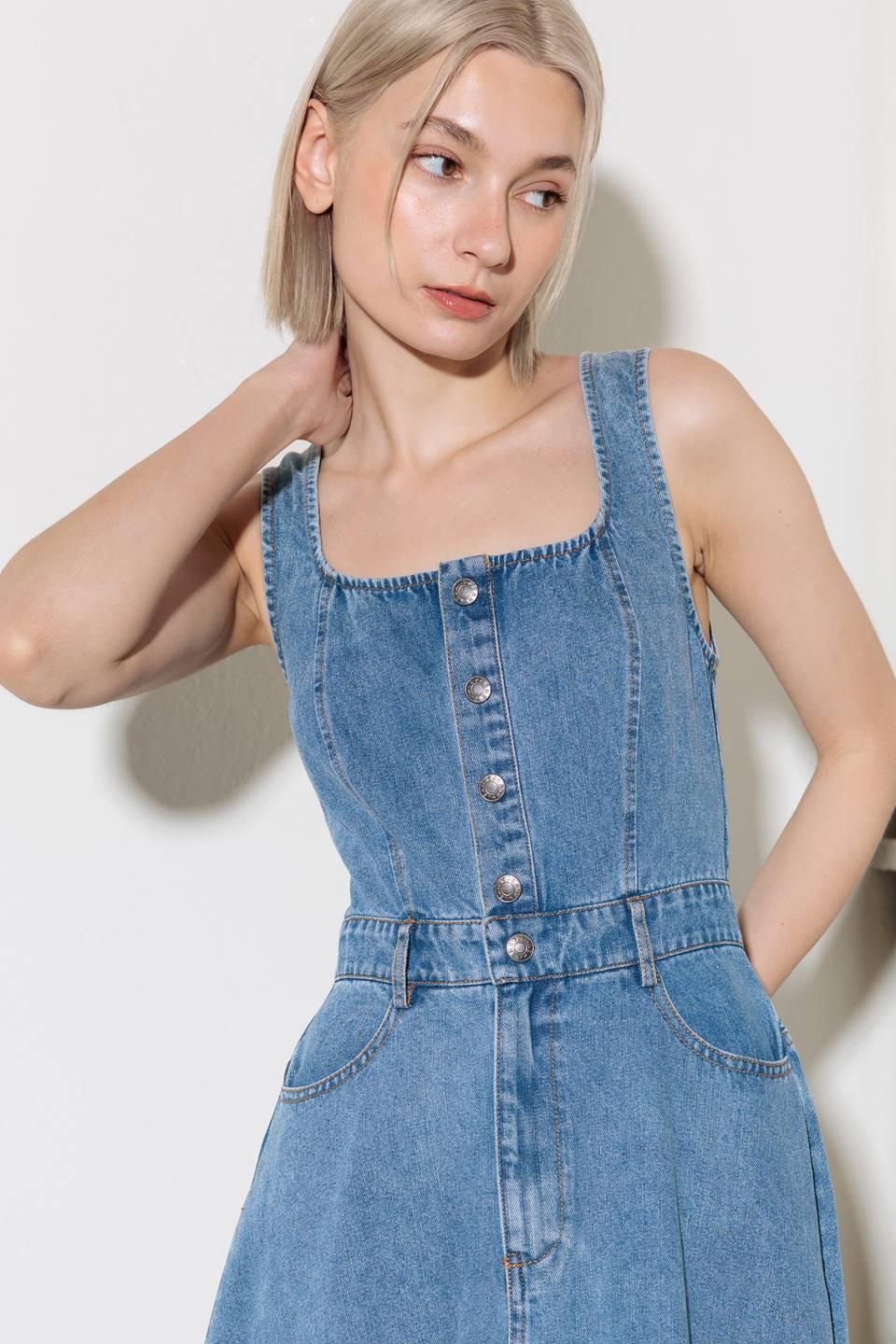 SOFTLY ROMANTIC DENIM MIDI DRESS Flying Tomato