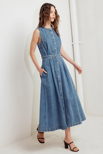 MIDNIGHT RODEO DENIM MIDI DRESS Flying Tomato