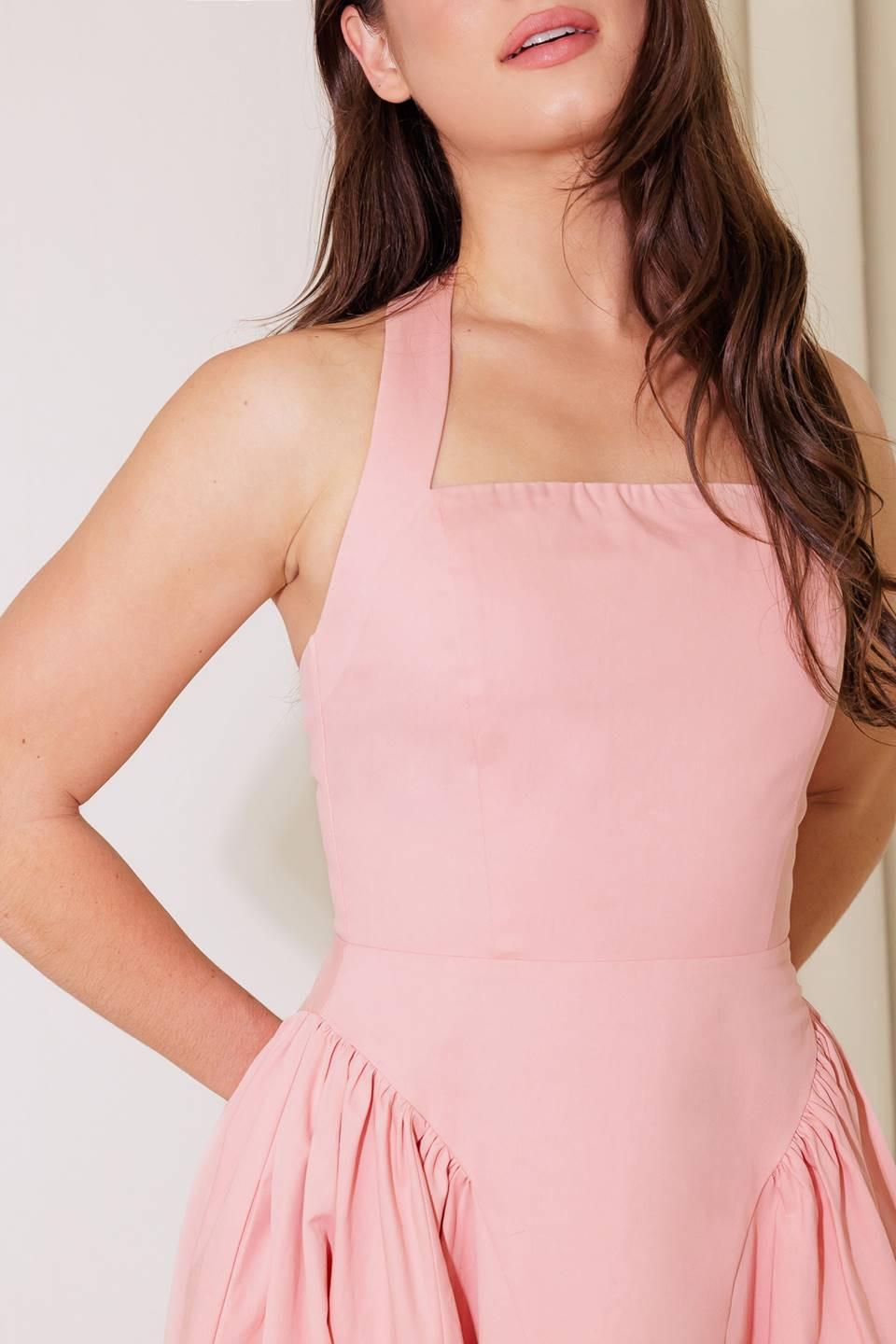 CAUGHT IN THE RAIN PINK WOVEN MIDI DRESS Flying Tomato