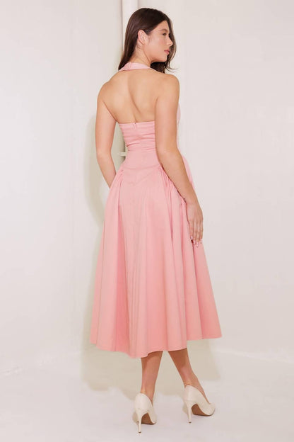 CAUGHT IN THE RAIN PINK WOVEN MIDI DRESS Flying Tomato