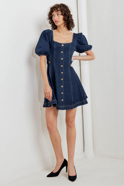 PUFF & PLAY DENIM MINI DRESS Flying Tomato