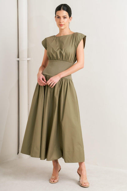 DREAMWEAVER ROMANTIC OLIVE WOVEN MIDI DRESS Flying Tomato