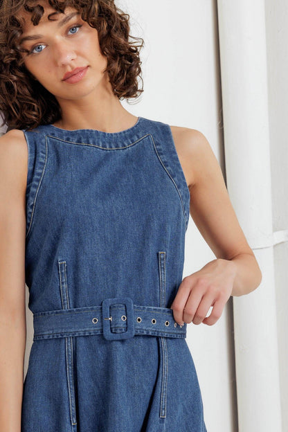 POET’S MUSE DENIM WOVEN MIDI DRESS Flying Tomato