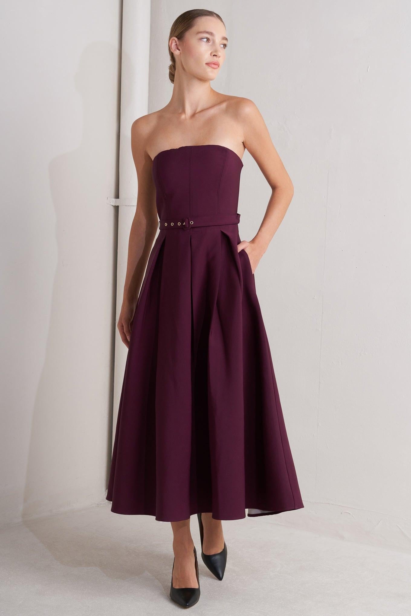 OPERA WINE WOVEN MIDI DRESS Flying Tomato