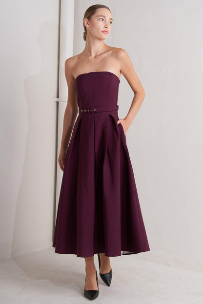 OPERA WINE WOVEN MIDI DRESS Flying Tomato
