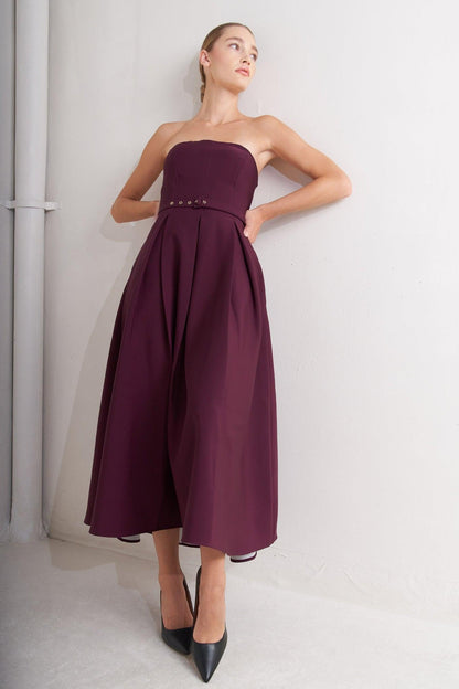 OPERA WINE WOVEN MIDI DRESS Flying Tomato