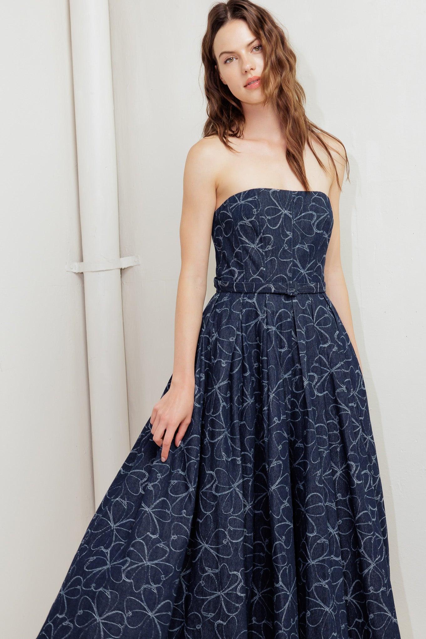 MOONDUST GARDEN DENIM MIDI DRESS Flying Tomato