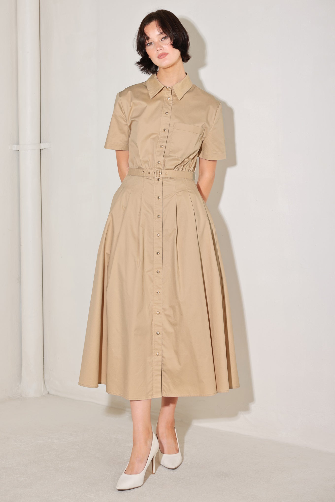 CINCHED COUTURE WOVEN MIDI DRESS Flying Tomato