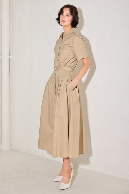 CINCHED COUTURE WOVEN MIDI DRESS Flying Tomato