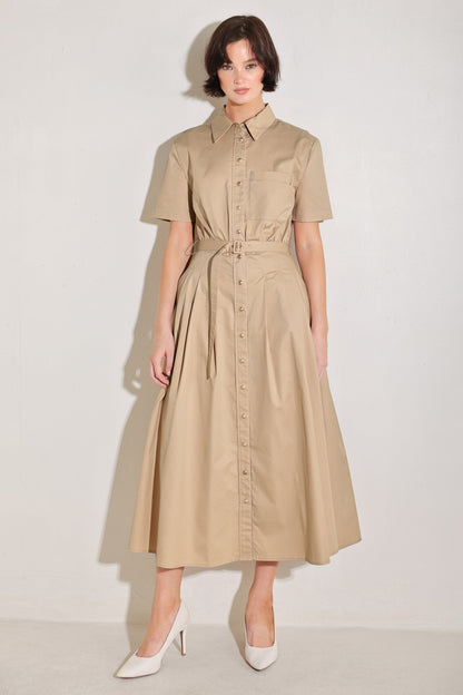 CINCHED COUTURE WOVEN MIDI DRESS Flying Tomato