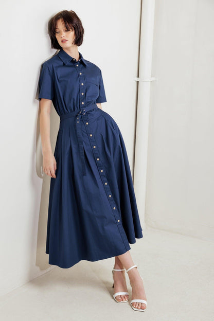 CINCHED COUTURE WOVEN MIDI DRESS Flying Tomato