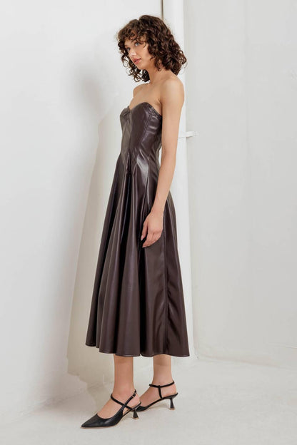 ESPRESSO DIVA FAUX LEATHER MIDI DRESS Flying Tomato