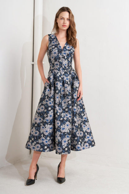 LUX BLOOMING WOVEN JACQUARD MIDI DRESS Flying Tomato