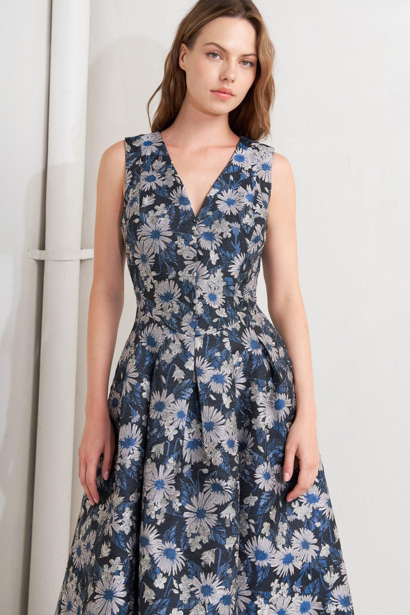LUX BLOOMING WOVEN JACQUARD MIDI DRESS Flying Tomato